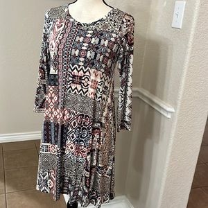 Si Avance cream & blue print mini dress